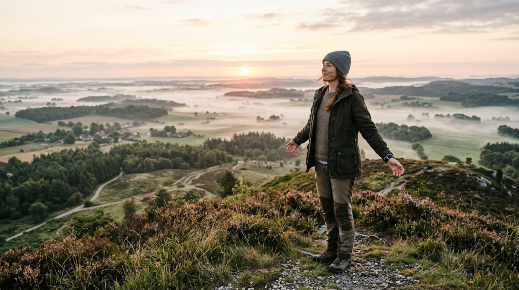 Photorealistic stock photo, 16:9 aspect ratio: A confident p
