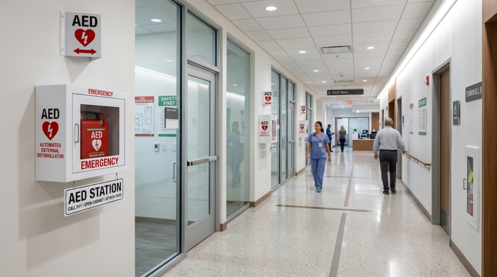 Wide-angle photograph of a public institution interior (hosp