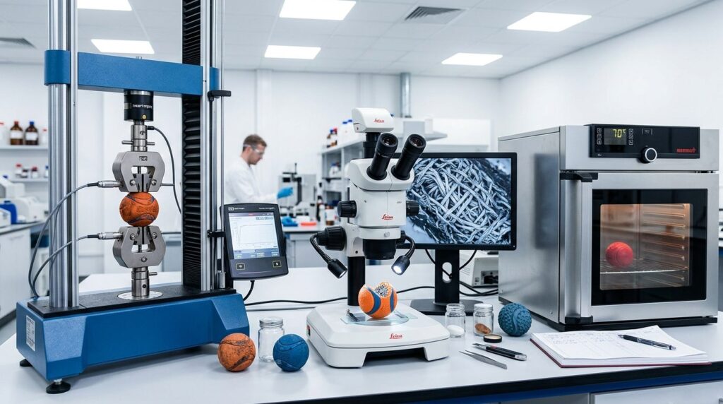 Scientific laboratory setting showing material testing equip