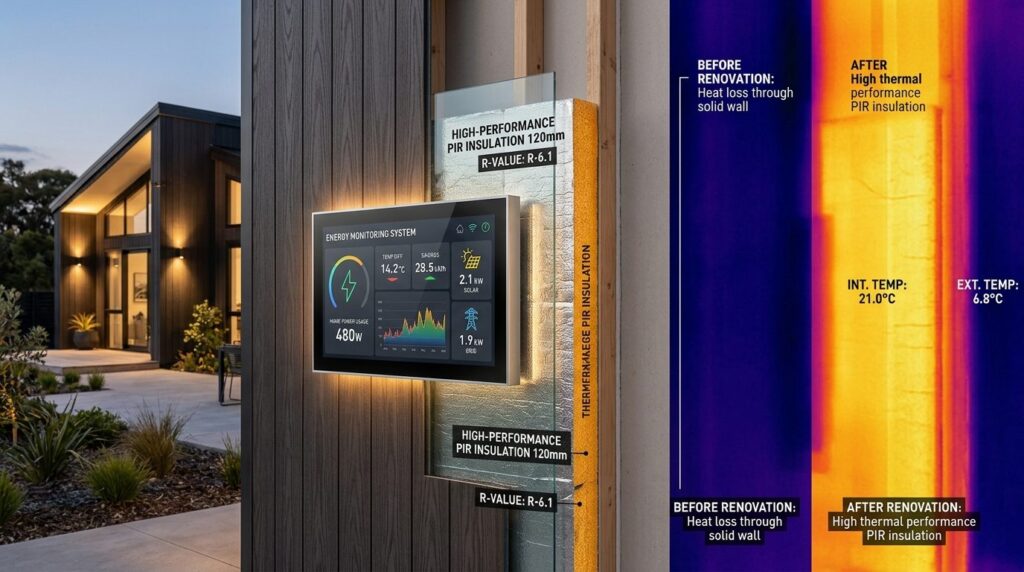 Modern smart home energy monitoring display mounted on renov