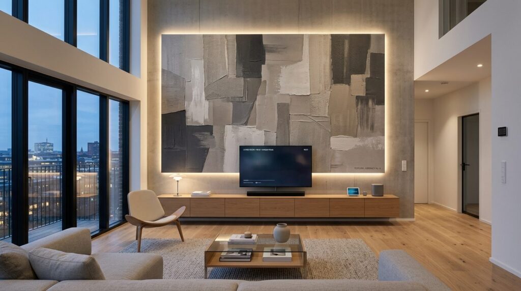 Modern Scandinavian apartment featuring a striking oversized